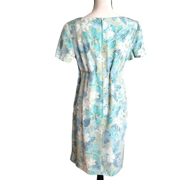 Maggy London 100% Silk Blue & Green Floral Print Dress Size 6 - Picture 3 of 7